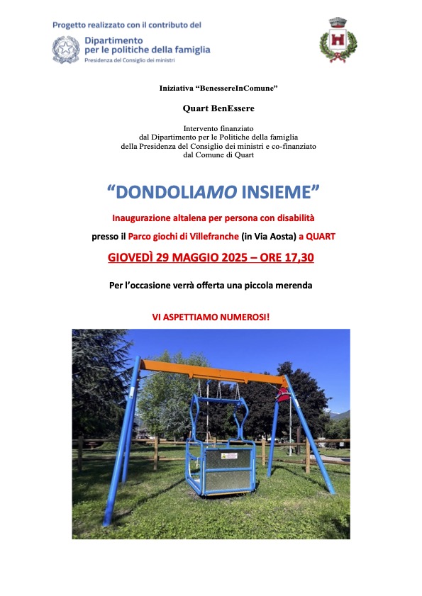 Inaugurazione dell’altalena inclusiva a Quart