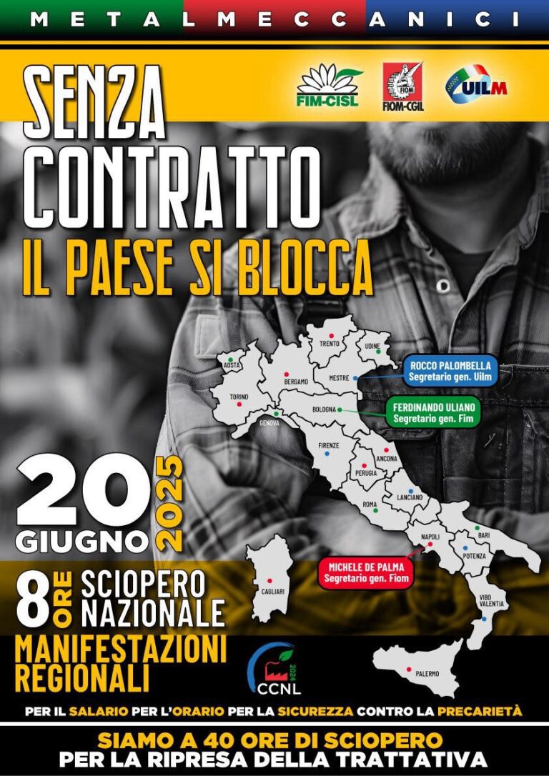 20 giugno 2025: sciopero nazionale dei metalmeccanici