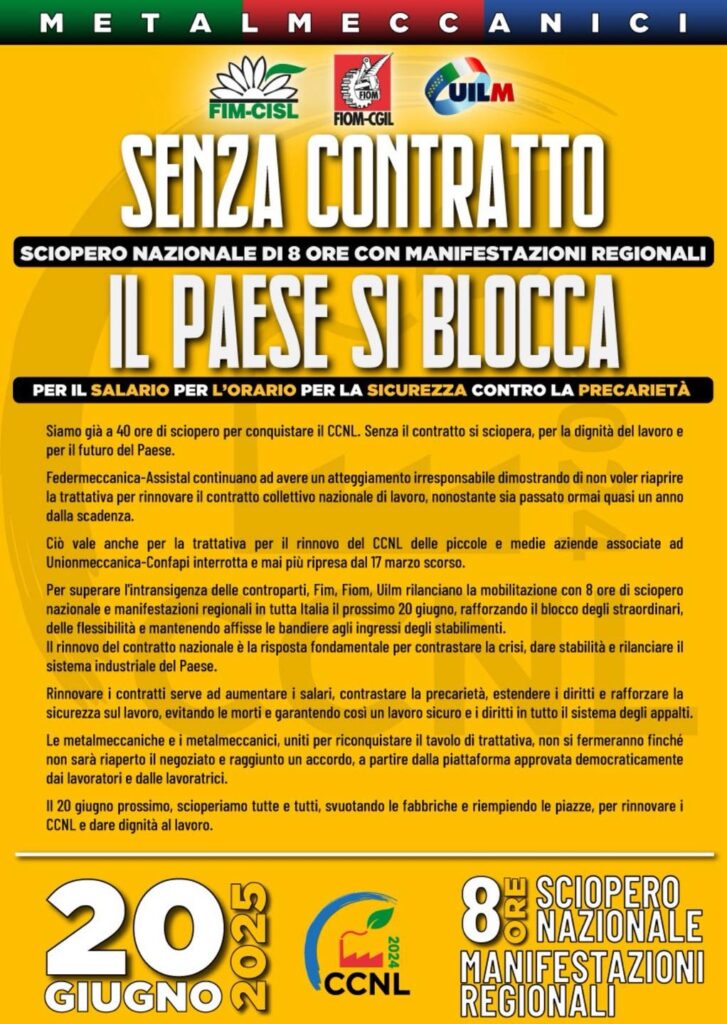 Locandina sciopero metalmeccanici