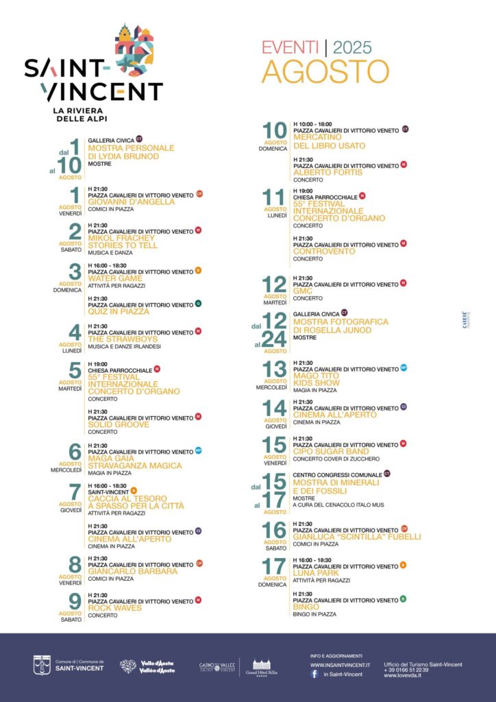 Locandina eventi Saint-Vincent agosto 2025