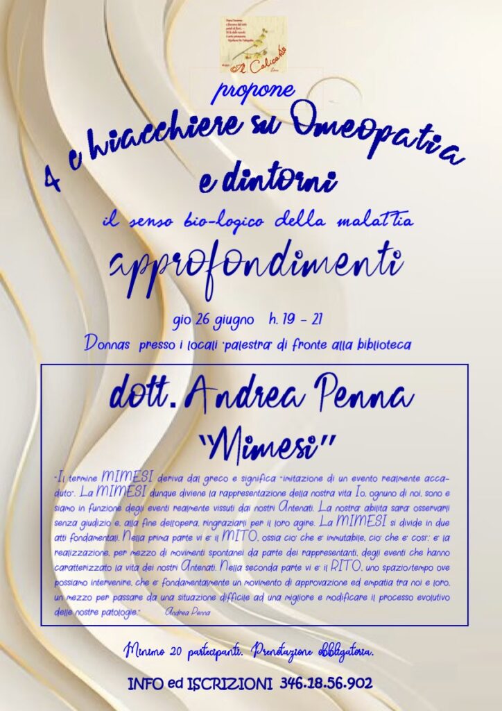 Locandina 4 chiacchiere su Omeopatia e dintorni Mimesi