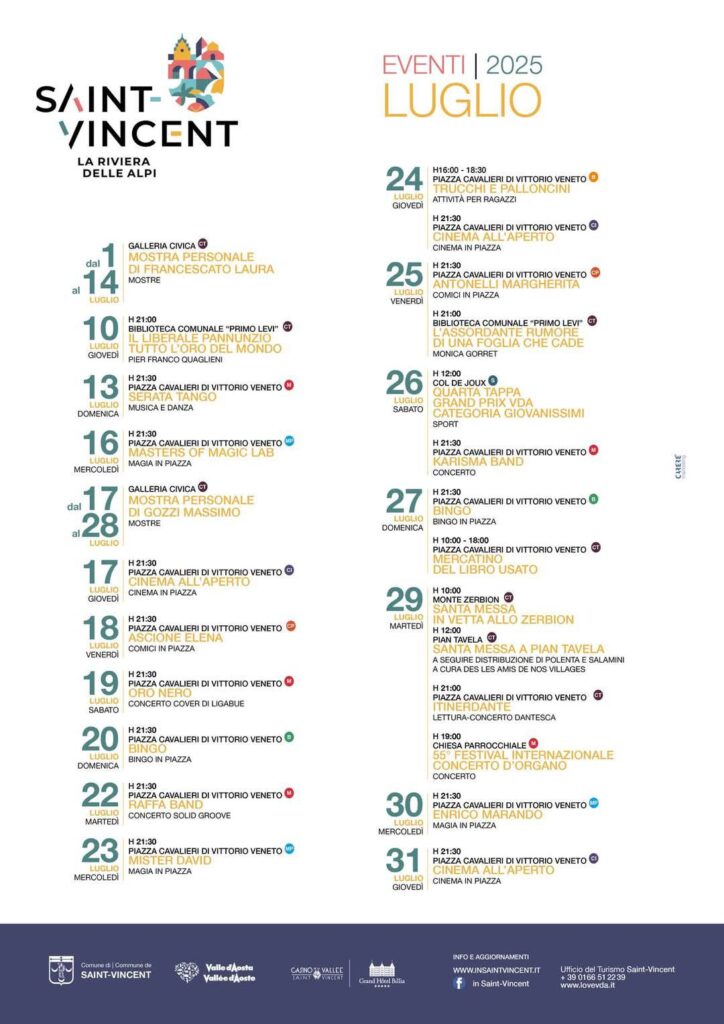 Locandina eventi luglio Saint Vincent