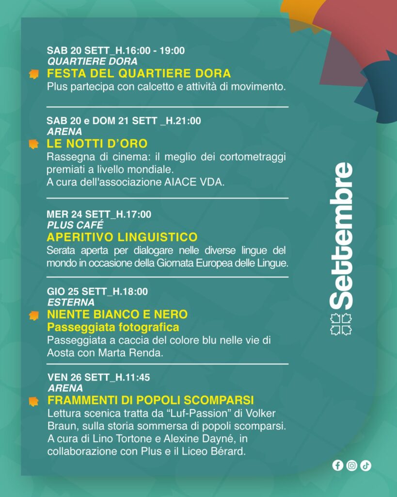 Il calendario di appuntamenti organizzati da Plus a settembre 2025
