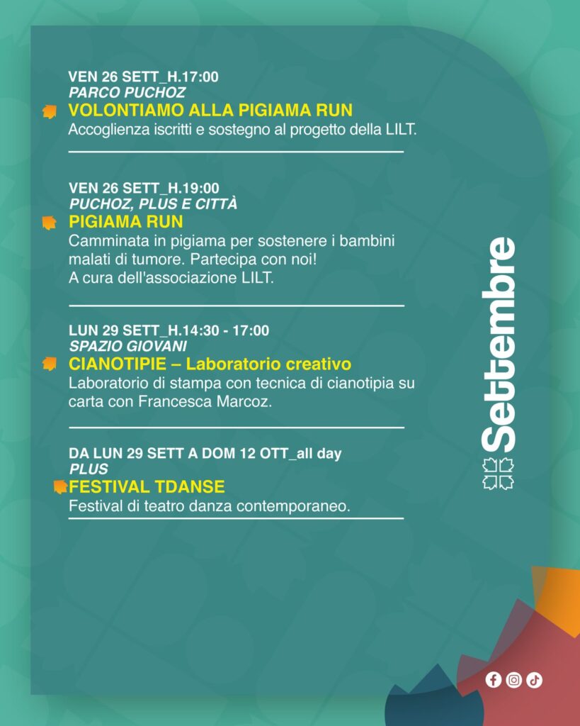 Il calendario di appuntamenti organizzati da Plus a settembre 2025