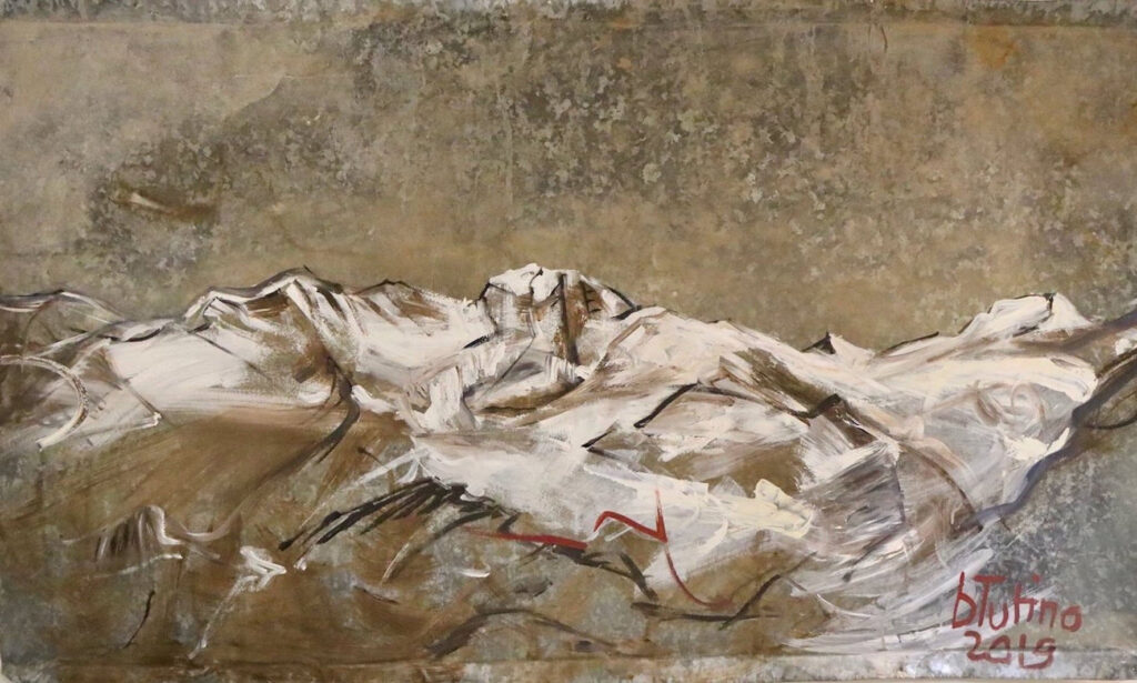 Barbara Tutino, Rosa, Serie Altitudini, 100x170 Cm, Tecnica Mista Su Lamiera Zincata Di Recupero, 2019