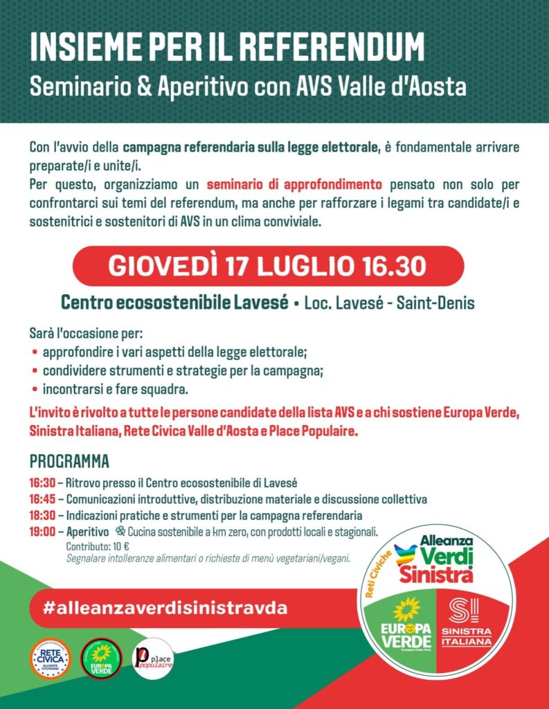 Locandina del seminario di Alleanza Verdi Sinistra a Saint-Denis
