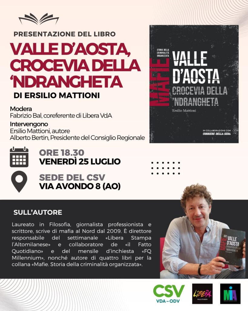 Locandina di presentazione del libro di Ersilio Mattioni