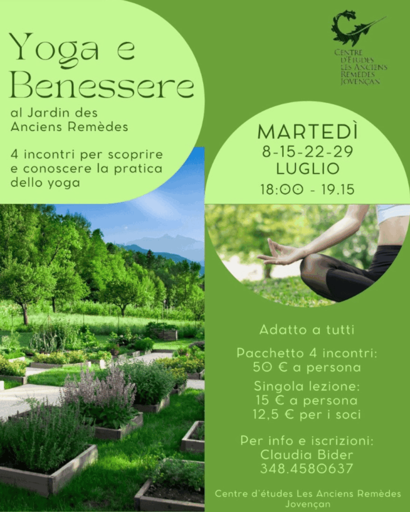 Locandina yoga e benessere al Jardin des Anciens Remèdes