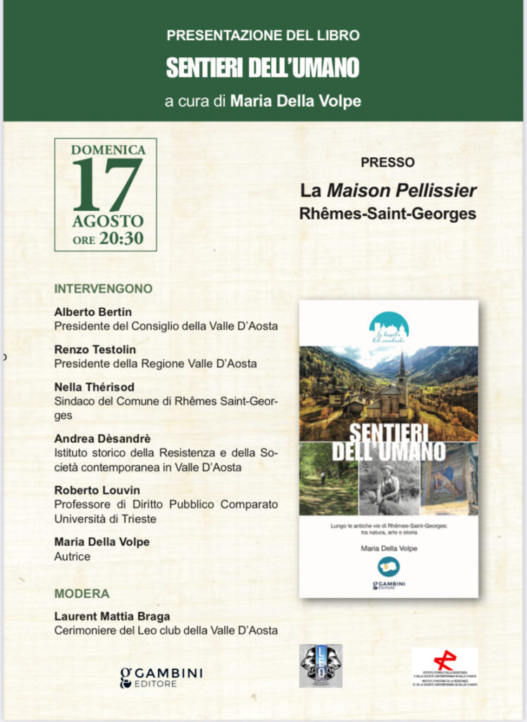 Locandina della presentazione del libro sentieri dell'umano