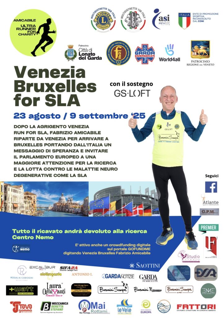 Locandina della corsa in solitaria Venezia-Bruxelles For Sla