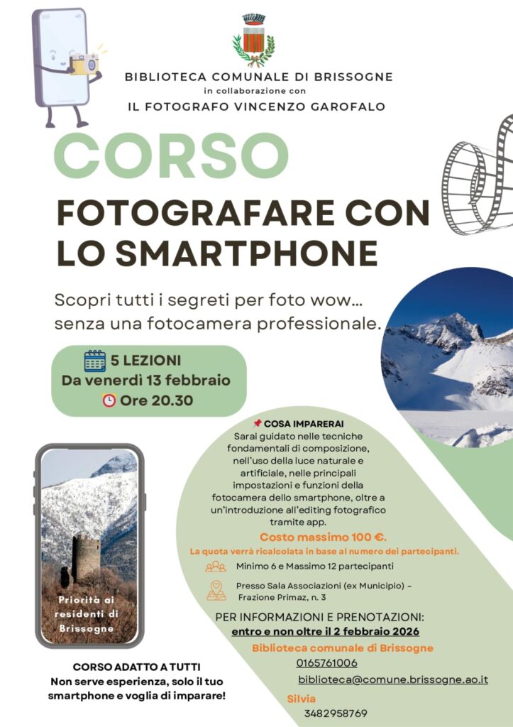 Locandina del corso di fotografia a Brissogne