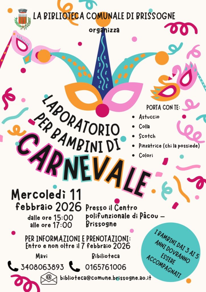 Locandina laboratorio di Carnevale a Brissogne