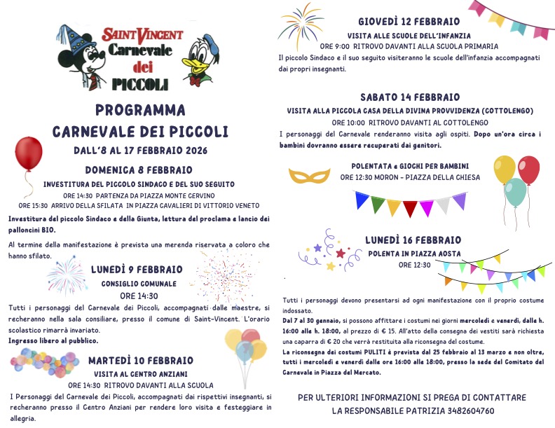 Locandina Carnevale dei piccoli Saint-Vincent 2026