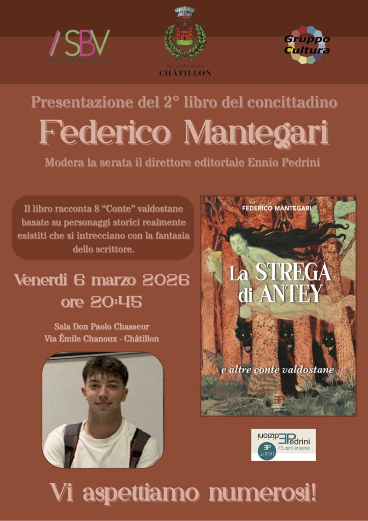 Locandina di presentazione del libro La strega di Antey