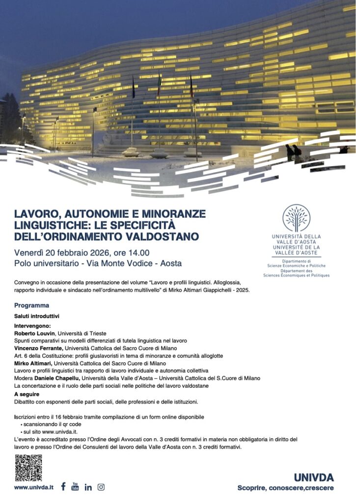 Locandina del convegno Lavoro, autonomie e minoranze linguistiche