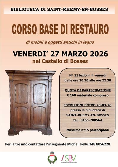 Locandina corso di restauro a Saint-Rhémy-en-Bosses