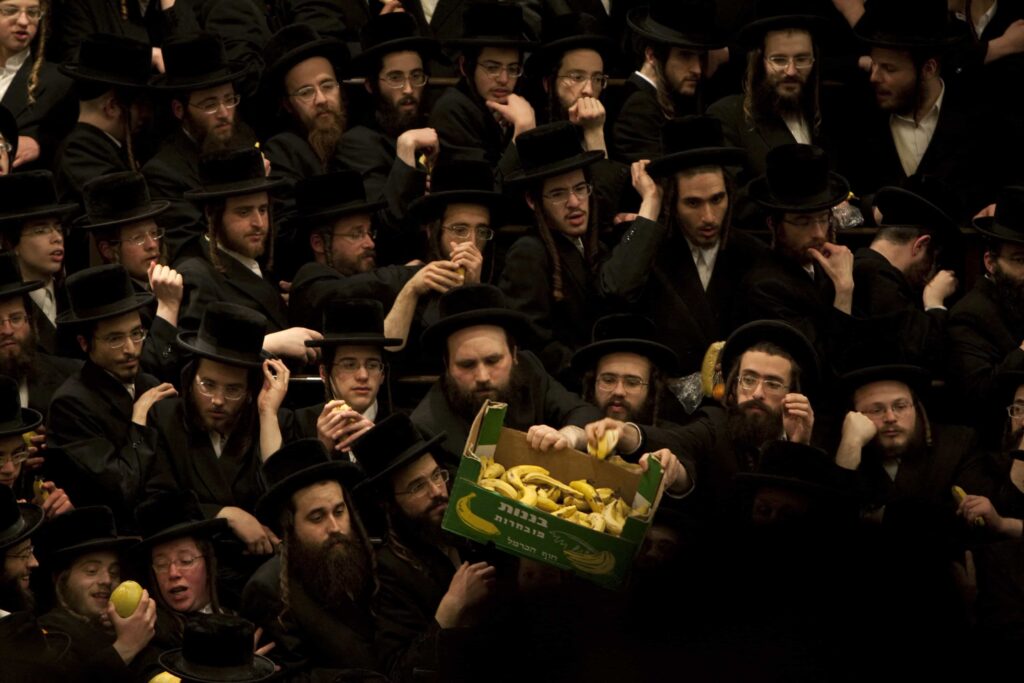 Gli Hassidim di Belz celebrano la festa ebraica di Tu BiShvat, il Capodanno degli alberi, a Gerusalemme in Israele.
