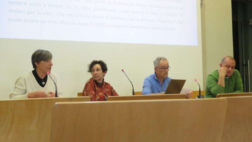 Anna Grassis, segretario di 'Barbara & co', Oriana Pecchio, vice presidente Fiab, Natale Dodaro, presidente di Fiab Aosta e Claudio Latino, presidente CSV