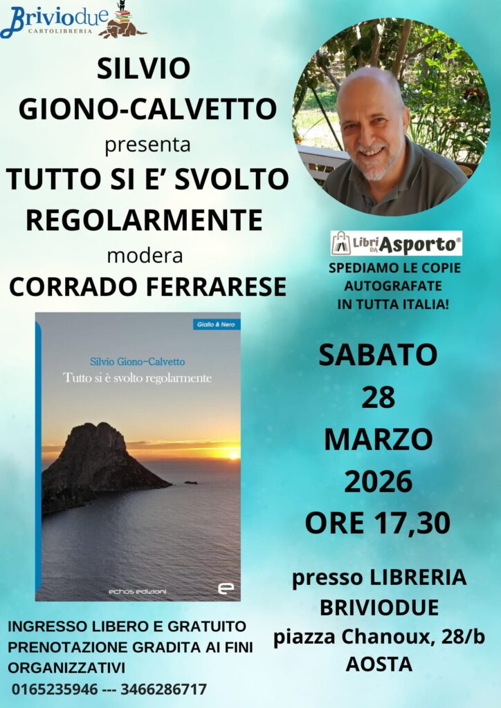 Locandina di presentazione del libro di Silvio Giono Calvetto