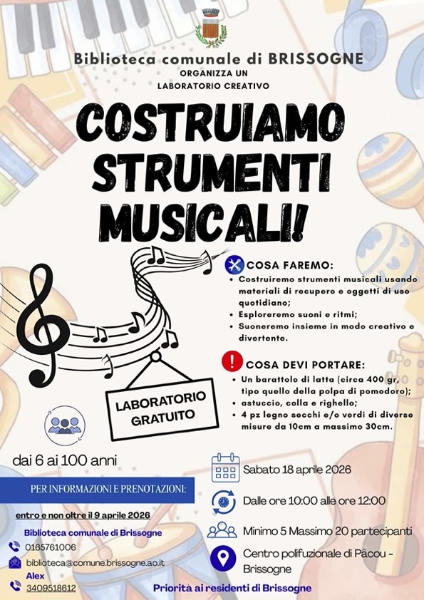 Locandina laboratorio musicale a Brissogne