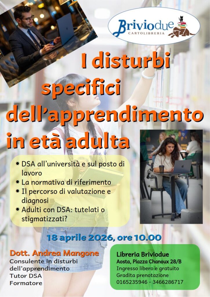 Locandina Conferenza su disturbi specifici dell’apprendimento in età adulta