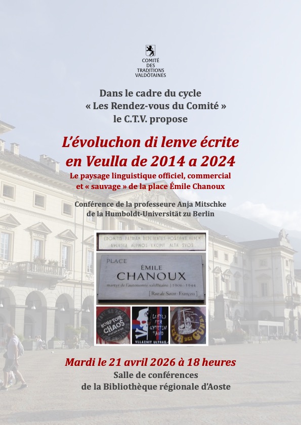 Affichette L’évoluchon di lenve écrite en Veulla de 2014 a 2024