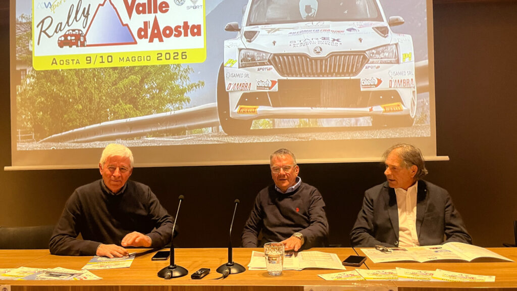 Ettore Viérin, Eric Macori e Ivano Passeri alla presentazione del 47° Rally della Valle d'Aosta