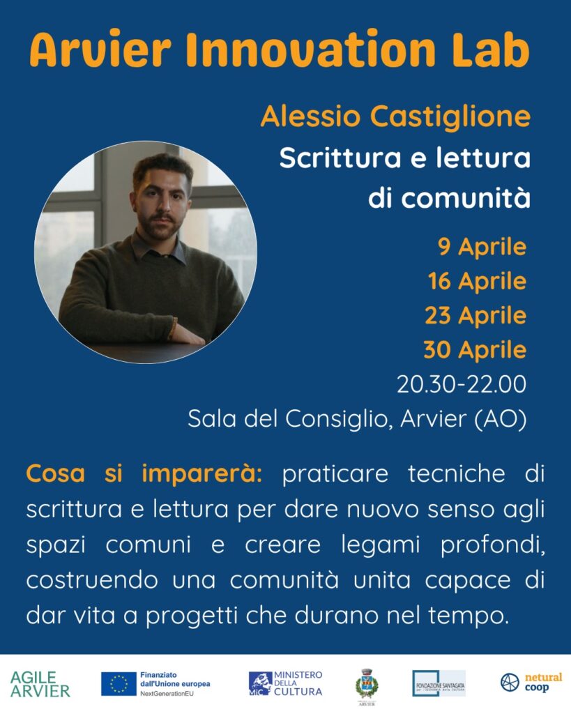 Locandina calendario eventi Arvier innovation lab aprile 2026