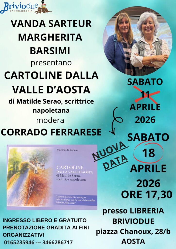 Locandina di presentazione cartoline dalla Valle d'Aosta