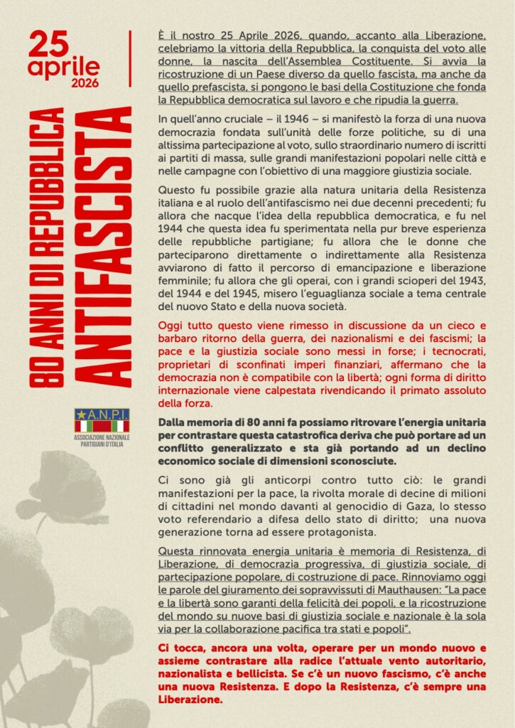 Locandina 25 aprile Anpi 2026
