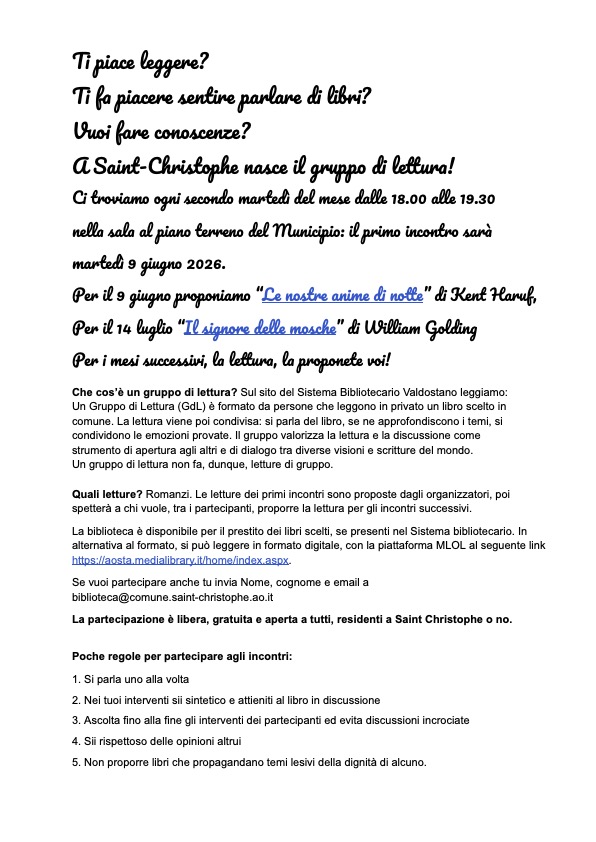 Depliant Gruppo lettura