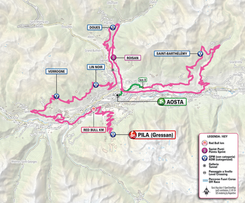 Planimetria tappa Giro d'Italia 2026 in Valle d'Aosta