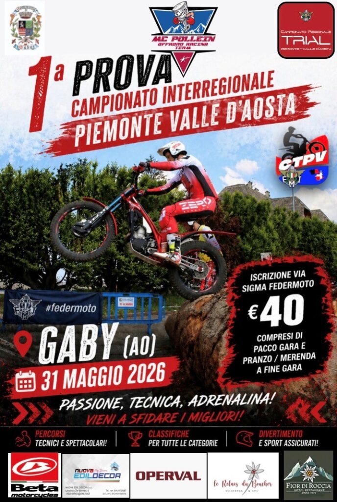 Locandina 1ª prova Campionato Interregionale Piemonte Valle d'Aosta di trial