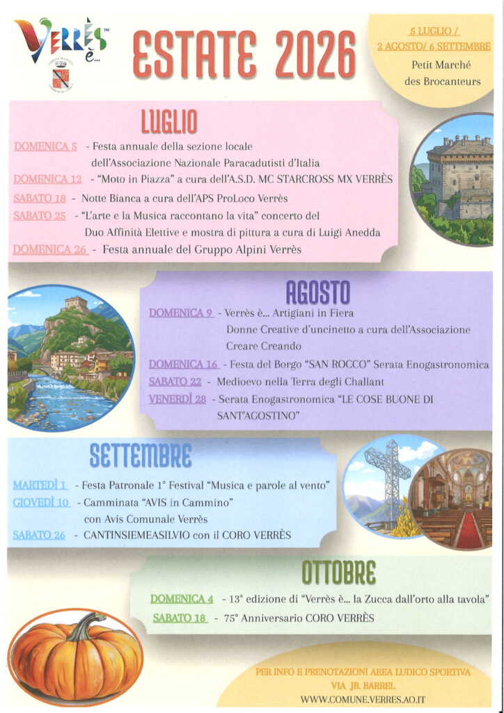 Locandina eventi estivi 2026 a Verrès