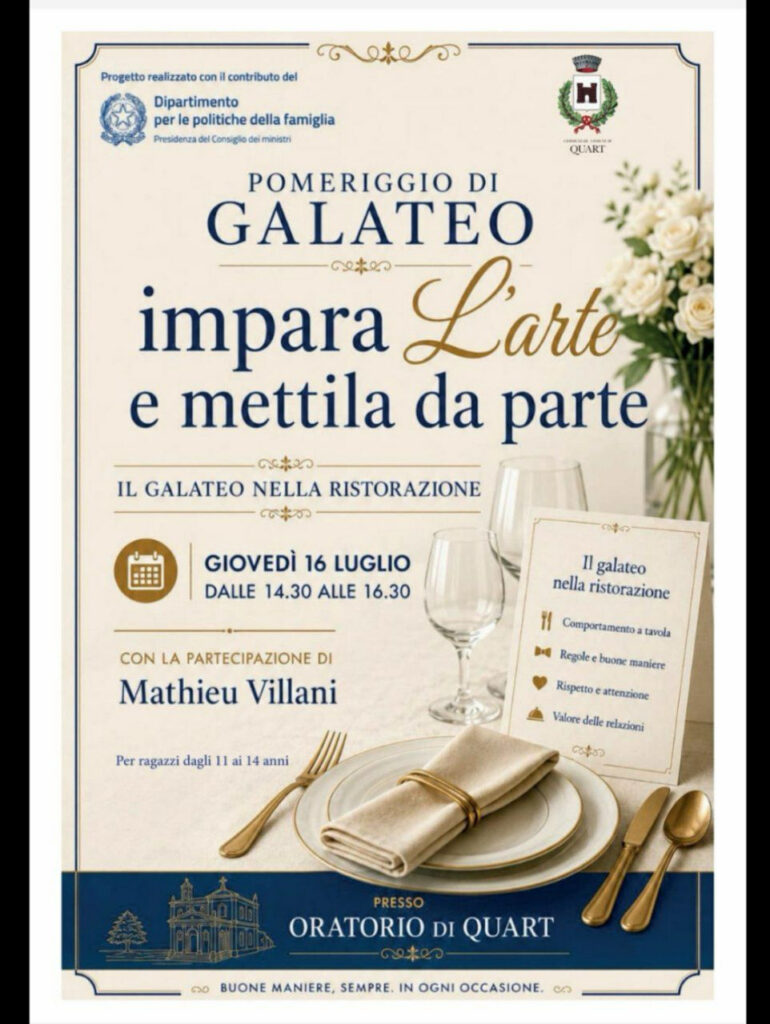 Locandina il galateo nella ristorazione a Quart