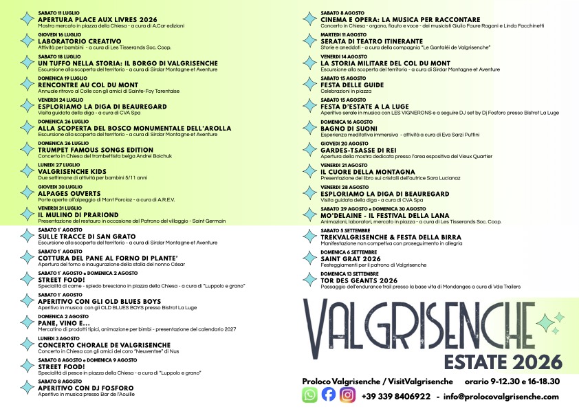 Programma Estate 2026 Valgrisenche