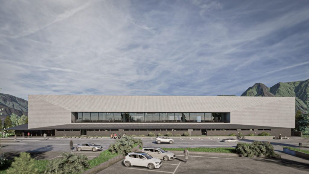 Render del progetto del nuovo palaghiaccio di Aosta in corso Lancieri