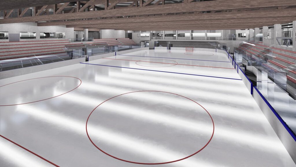 Render del progetto del nuovo palaghiaccio di Aosta in corso Lancieri