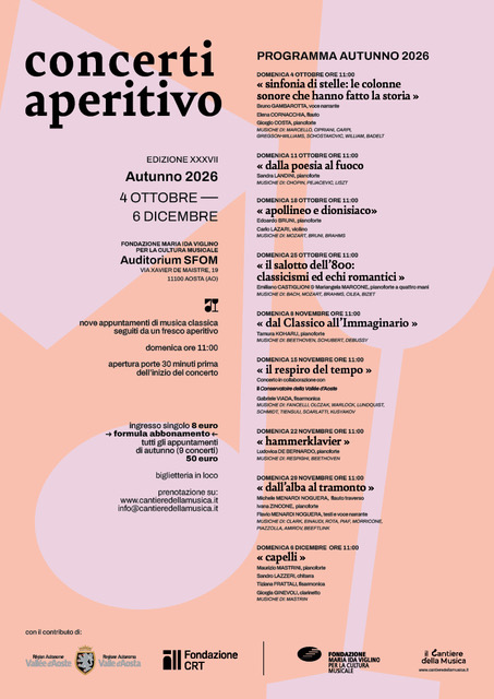 Concerti Aperitivo Aosta 2026 musicisti sul palco