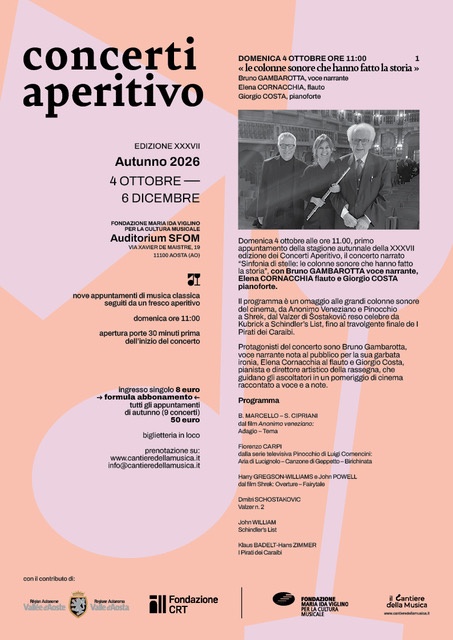 Concerti Aperitivo Aosta 2026 musicisti sul palco